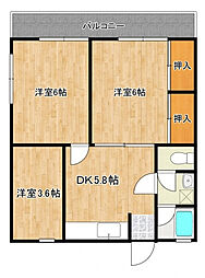 葵アパート 3DKの間取図画像