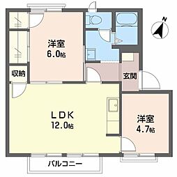 フレグランスよしだB 2LDKの間取図画像