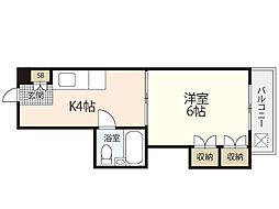 第5シモビル 1Kの間取図画像
