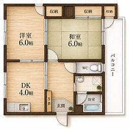 第1唯間ビル 2DKの間取図画像