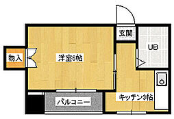衣笠ビル 1Kの間取図画像