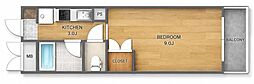レスポワール中広 1Kの間取図画像