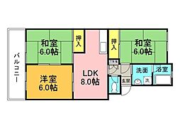ハイネス大芝 3LDKの間取図画像