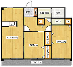 クレストテンマ 2LDKの間取図画像