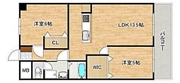 スカイコートタキモト 2LDKの間取図画像