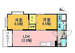 みなみ町ハイツ 2LDKの間取図画像