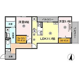 プリモ石井城 2LDKの間取図画像