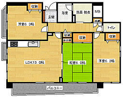 シーブリーズ東原参番館 3LDKの間取図画像
