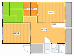 御堂マンション 3DKの間取図画像