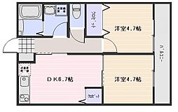 盛林レジデンス祇園A 2DKの間取図画像