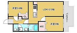 スカイコートタキモト 2LDKの間取図画像