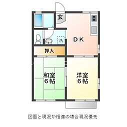 グリーンタウン・デンA棟 1階2DKの間取り