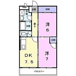 アルメリア一宮 2DKの間取図画像