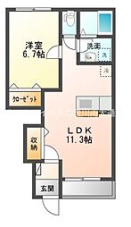 秋桜弐番館 1LDKの間取図画像