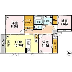 モンテローザ南大通 3LDKの間取図画像