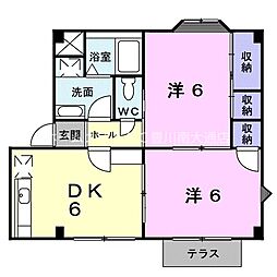 ハイツ佐脇原B 2DKの間取図画像
