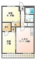 ブロードタウン大崎F 2LDKの間取図画像