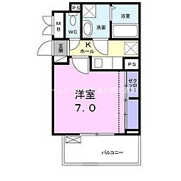 アベニールB 1Kの間取図画像