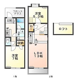 セザンヌ北畑 2LDKの間取図画像
