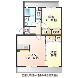エスポワール美園 2LDKの間取図画像