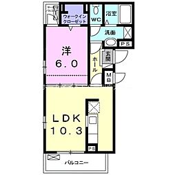アベニールB 1LDKの間取図画像