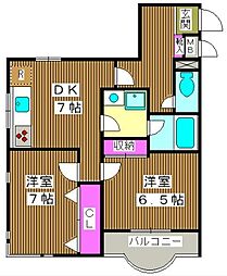 スカイプラザ久保中 2DKの間取図画像
