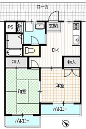 パラドーム淵野辺公園 2DKの間取図画像