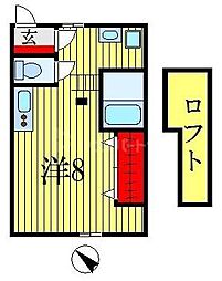 JR総武線 下総中山駅 徒歩9分の賃貸アパート 2階ワンルームの間取り