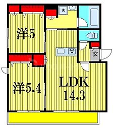 JR総武線 西船橋駅 徒歩7分の賃貸マンション 3階2LDKの間取り