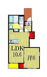東武野田線 塚田駅 徒歩17分の賃貸アパート 1階1LDKの間取り