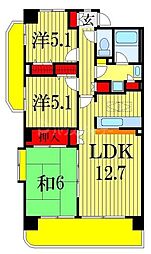 JR武蔵野線 船橋法典駅 徒歩3分の賃貸マンション 3階3LDKの間取り
