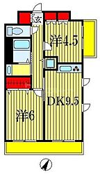 JR総武線 西船橋駅 徒歩6分の賃貸マンション 3階2DKの間取り