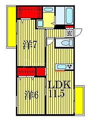 東武野田線 船橋駅 徒歩11分の賃貸マンション 3階2LDKの間取り