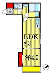 JR総武線 船橋駅 徒歩13分の賃貸アパート 2階1LDKの間取り