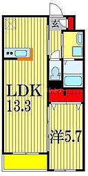 JR総武線 西船橋駅 徒歩5分の賃貸マンション 2階1LDKの間取り