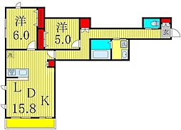 JR総武線 下総中山駅 徒歩9分の賃貸マンション 2階2LDKの間取り