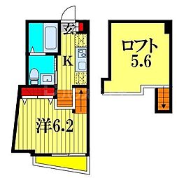 東武野田線 新船橋駅 徒歩14分の賃貸アパート 2階1Kの間取り