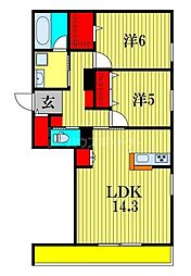 船橋市印内2丁目マンション 2LDKの間取図画像