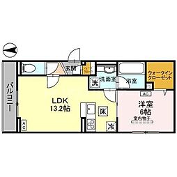 アニヴェルセル 1階1LDKの間取り