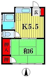 中原コーポＢ 2階1Kの間取り