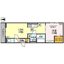 アニヴェルセル 1階1LDKの間取り