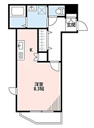 ボヌール北谷 3階ワンルームの間取り