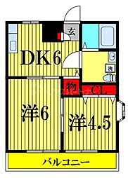 プライムベル 2階2DKの間取り