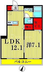 ブランドールＫ 2階1LDKの間取り