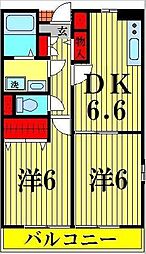 プラシード・カーサ 1階2DKの間取り