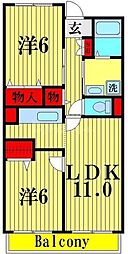 サバービア・ベルメゾン 2階2LDKの間取り