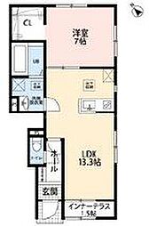 リーブルファイン越谷蒲生 1LDKの間取図画像