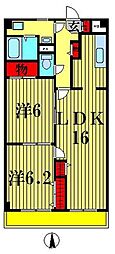 クレドール草加 2LDKの間取図画像