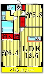 カーサ・フロール 2LDKの間取図画像
