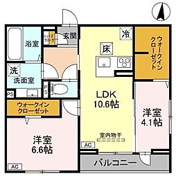 グラン南越谷 2LDKの間取図画像